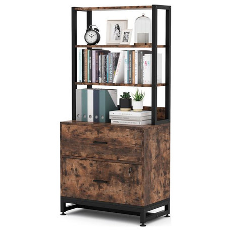 Tribesigns Versatile File Cabine with Bookshelf, Tall Filing Cabinet, Brown