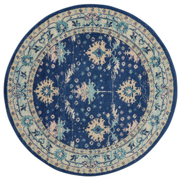 Nourison Tranquil Traditional Area Rug, Navy/Ivory, 5'3" Round