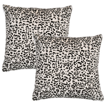 Cow Printed Faux Fur Pillow Shell 2 Piece Set, Snow Leopard