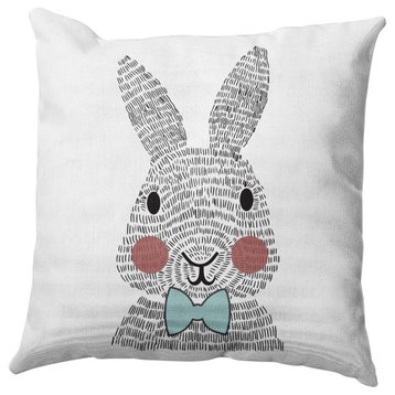 Bow-tie Bunny Easter Decorative Throw Pillow, Wave Top Blue, 18x18"