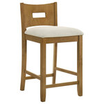 Armen Living - Ren 30" Amber Glow Wood Barstool, Ivory Fabric, Set of 3 - Effortlessly blending clean design with everyday comfort, the Ren Barstool Collection brings simple sophistication to your dining or entertaining space. Designed with versatility in mind, these stools are available in both counter and bar heights and feature a sleek rectangular cushion upholstered in rich ivory or soft fog fabric. The refined upholstery pairs beautifully with wood finishes like warm Amber Glow or modern Matte Black, creating a look that's both timeless and on trend.