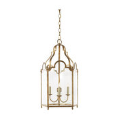 E.F. Chapman French Market 3-Light Foyer Pendant, Gilded Iron/Wax