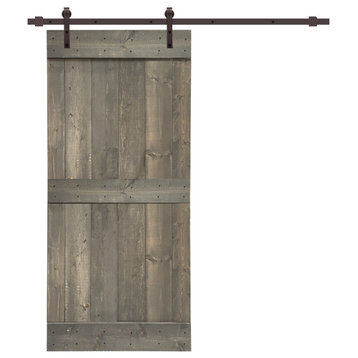 TMS Mid-Bar Barn Door With Sliding Hardware Kit, Weather Gray, 24"x84"