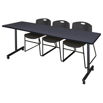 84" x 24" Kobe Mobile Training Table- Grey & 3 Zeng Stack Chairs- Black