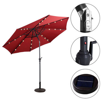 Costway 10ft Patio Solar Umbrella LED Patio Steel Tilt w/ Crank Burgundy