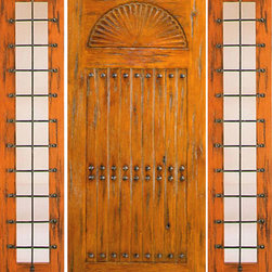 Door with Two Sidelights Exterior Prehung Knotty Alder, Carved - Front Doors
