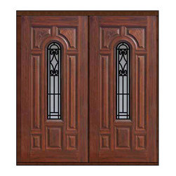 Prehung Double Door 80 Fiberglass Novara Center Arch Lite GBG Glass - Front Doors