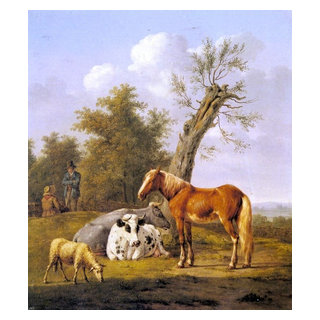 Anthony Oberman Cows- a Horse and a Sheep Resting by a Blasted Oak ...