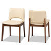 Baxton Studio Afton Beige Faux Leather and Brown Finished Dining Chair Set