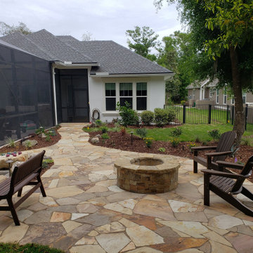 Bocce Ball Court Surrounded By Flagstone Patio and Fire Pit, St. Augustine, FL