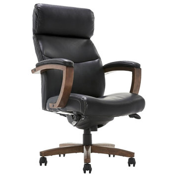 Scranton & Co Modern Faux Leather/Wood Executive Office Chair in Black