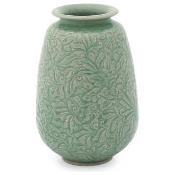 Divine Profusion Celadon Ceramic Vase, Thailand