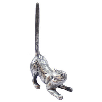 Rustic Silver Cast Iron Cat Extra Toilet Paper Stand 10"