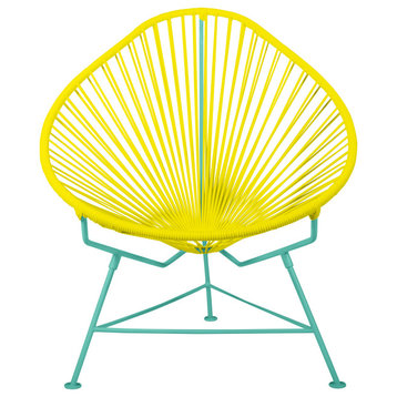 Acapulco Indoor/Outdoor Handmade Lounge Chair New Frame Colors, Yellow Weave, Mint Frame