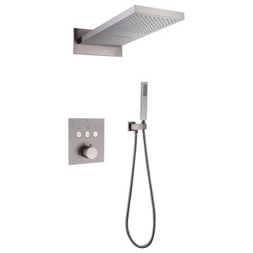 Luxury Thermostatic Valve Shower Set, Complete Shower System With Rough-in Valve, Brushed Nickel
