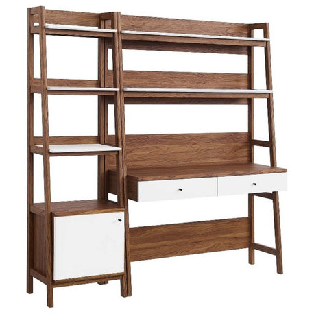 Modway Bixby 2-Piece Wood Office Desk and Bookshelf - Walnut/White