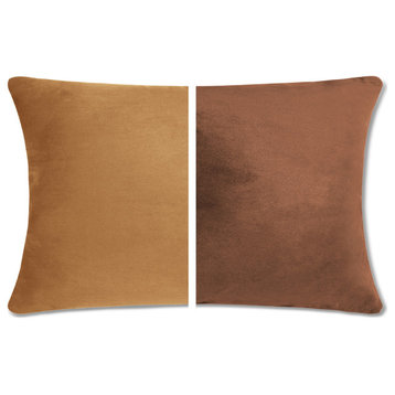 Reversible Cover Throw Pillow, 2 Piece, Saddle Brown, 12x20, Microbead