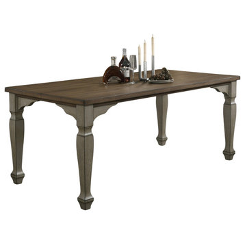Farmhouse Dining Table, Carved Legs With Plank Rectangular Wooden Top, Dark Oak