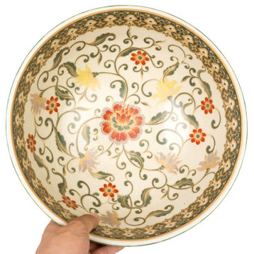 Pale Yellow Floral Porcelain Bowl 12" Diameter