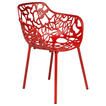 Leisuremod Modern Devon Aluminum Chair With Arm, Red