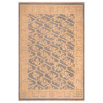 Bareens Designer Rugs - Boho Chic Ziegler Whitley Blue Beige Hand-Knotted Wool Rug - 7'11'' x 9'10'' - Enhance the ambiance of your home with this magnificent Persian-influenced Turkish hand-knotted rug made by skilled artisans capable of creating the most exceptional vegetable dyes and hand-spun wool. This exquisite handmade rug is a one-of-a-kind Peshawar Kafkaz, otherwise identified as Chobi, Chobi Peshawar, Oushak, or Ziegler rug. These handmade rugs are crafted in Pakistan utilizing superior-quality wool imported from Australia, New Zealand, and Korea in two types of weaves: the Persian weave and the Mori weave. This rug is meticulously crafted by hand using the finest natural vegetable dyes extracted from local plants. The artisans use a blend of hand-spun local and fine merino wool, resulting in a rug with a compelling texture, higher lanolin content, and longer staple. The artisans occasionally incorporate natural or artificial silk into the pile to enhance specific motifs. The finished product is an awe-inspiring execution of flawless design and an understated palette that exudes elegance.