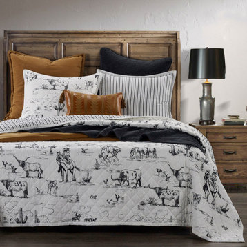 3-Piece Ranch Life Western Toile Reversible Quilt Set, King