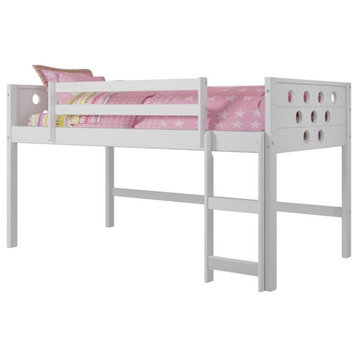 Rosebery Kids Twin Wooden Low Loft Bed with Large Under Bed Area in White