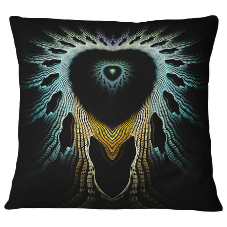 Glowing Light Blue Fractal Flower Abstract Throw Pillow, 16"x16"