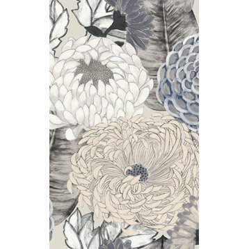 Bold Floral Blossoms Wallpaper, Grey, Sample