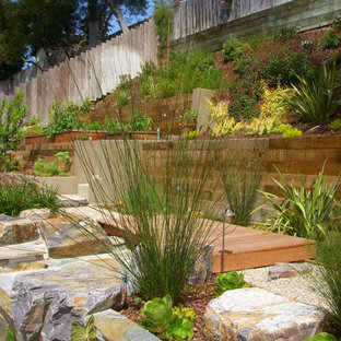 Design ideas for a contemporary hillside retaining wall landscape in San Diego.