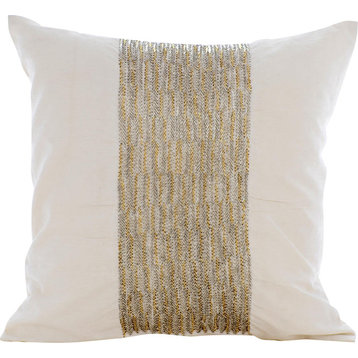 Ivory & White Chevron Pillows 20"x20" Bed Lounge Pillow, Art Silk Decor Pillow