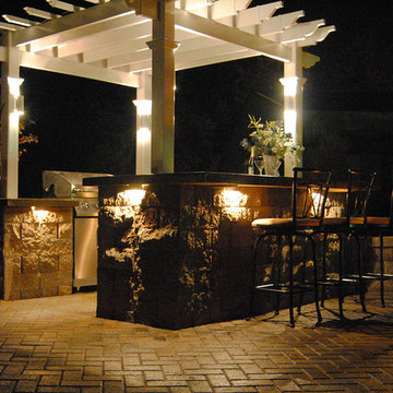 Backyard Bar and Pergola with Accent Lighting