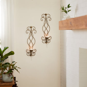 Traditional Bronze Metal Wall Sconce Set 66718