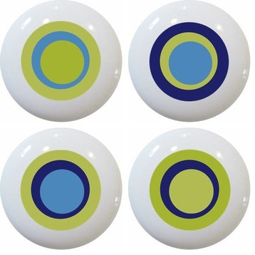 4 Green Retro Circle Ceramic Knobs