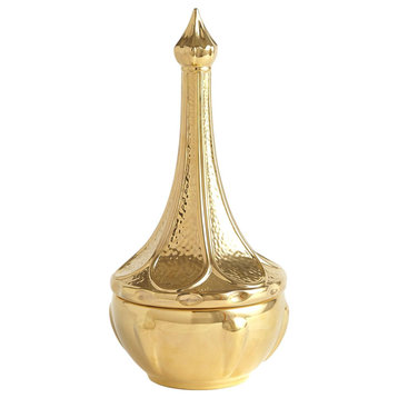Luxe Designer Ceramic Tapered Aladdin Jar 17" Dragon Flame Tall Lid Gold Retro