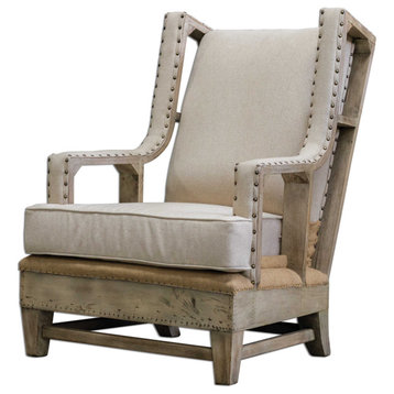 Contemporary Retro Open Armchair With Exposed Wood Frame