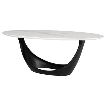Montana Dining Table, White Ceramic/Black, 78"