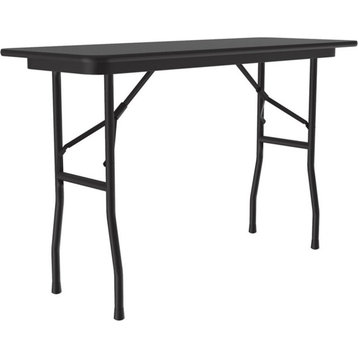 UrbanPro 18"W x 48"D Metal & Wood Folding Table in Black Granite