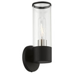 Livex Lighting - Banca 1 Light Black With Brushed Nickel Accent ADA Single Sconce - Add a dash of character and radiance to your home with this wall sconce. This single-light fixture from the banca collection features a black finish with clear hand blown glass intentionally exposing the bulb inside for a trendy look.  The clean lines of the back plate complement the cylindrical glass shade adorned with detailed trim on top creating an industrial, sleek, urban look that works well in most of today s interiors. This fixture adds upscale charm and contemporary aesthetics to your home.
