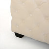 GDF Studio Provence Dark Teal Tufted Velvet Fabric Square Ottoman Bench, Ivory