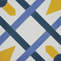 Moroccan Mosaic and Tile House - Berkane Handmade Cement Tile, Blue/Purple/Yellow, Sample - Tile
