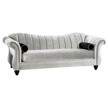 Furniture of America Avanetti Transitional Chenille Upholstered Sofa in Pewter