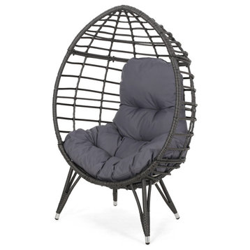 Laraine Outdoor Wicker Teardrop Chair With Cushion