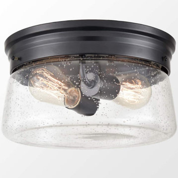 Fiesole Matte Black Flush Mount Ceiling Light With Seeded Glass Shade