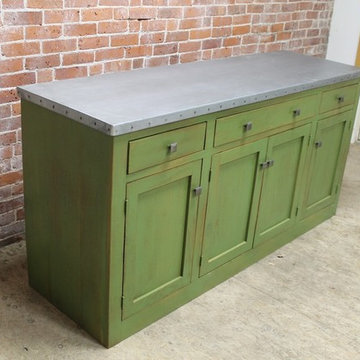4 door zinc top sideboard in bayberry green