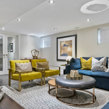 Transitional Family Room with Navy Sectional