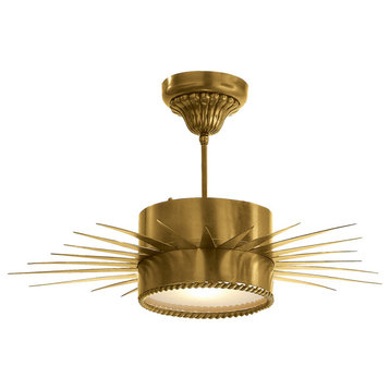 Soleil Medium Semi-Flush in Hand-Rubbed Antique Brass with Frosted Glass