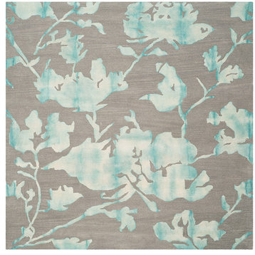 Safavieh Dip Dyed Ddy716L Gray, Turquoise Area Rug, 7'x7' Square