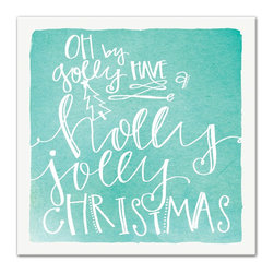 DDCG - Teal "Holly Jolly Christmas" Canvas Wall Art, 16"x16" - Prints And Posters