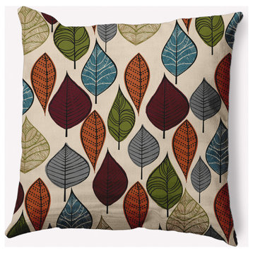 20" x 20" Autumn Leaves Indoor/Outdoor Polyester Throw Pillow, Pomegranate